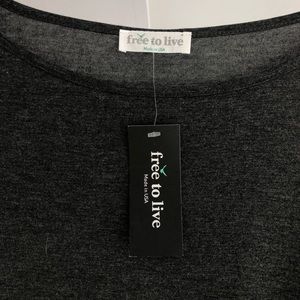 NWT Free to Live Charcoal Gray Elbow Sleeve Flowy Top